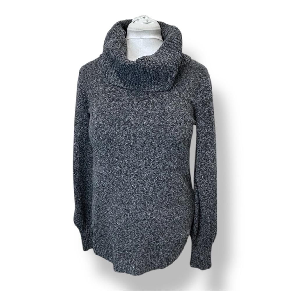 Tahari Women’s Cowl-Neck Sweater Chunky Lightweight Knit Heather Charcoal XS